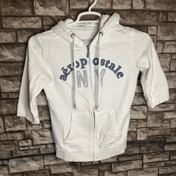 Y2K Aeropostale 1/4 Sleeve Embroidered Logo Zip Up Hoodie Size Medium - Picture 1 of 10